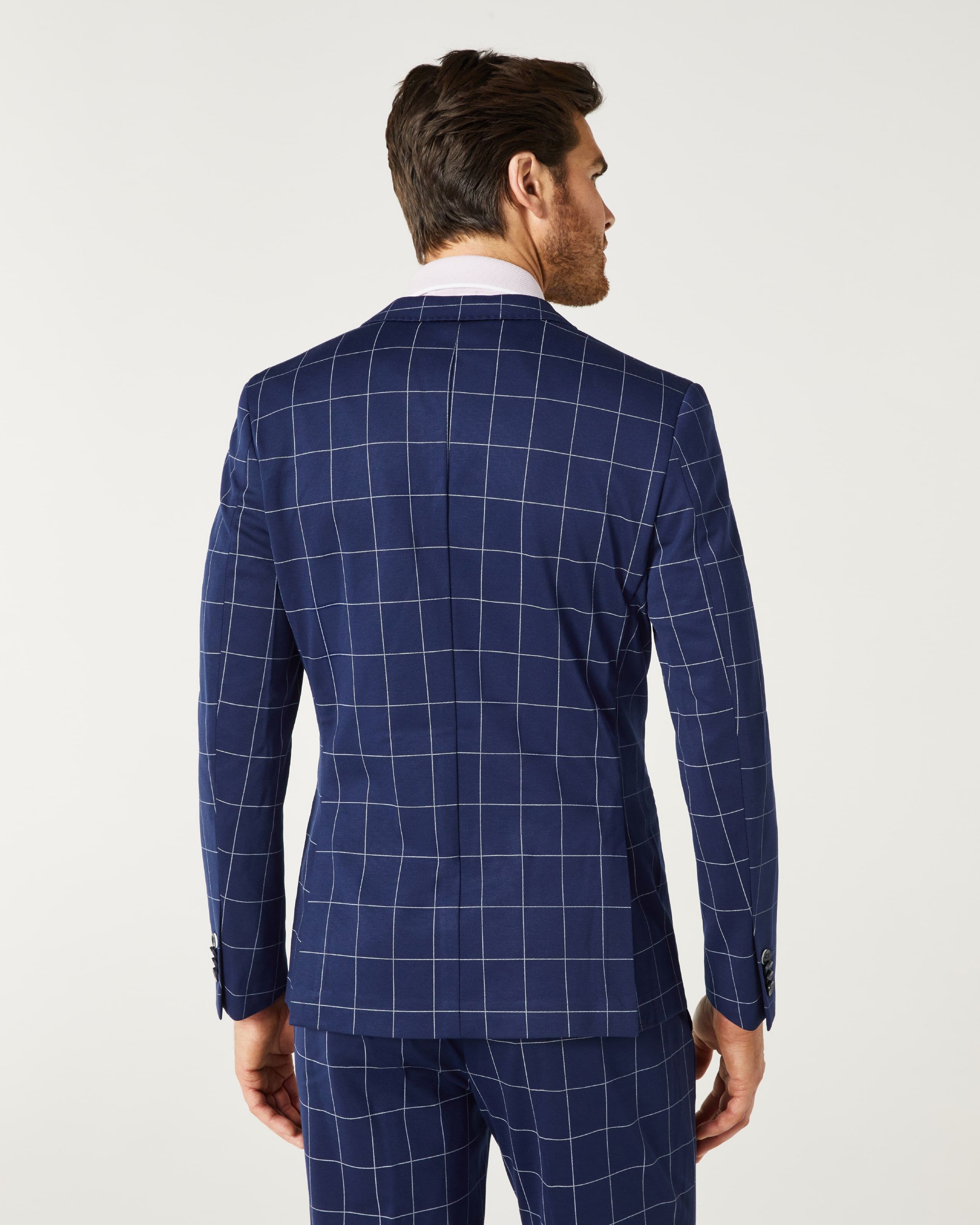 Slim Stretch Jersey Check Tailored Jacket - Navy Windowpane | Suit